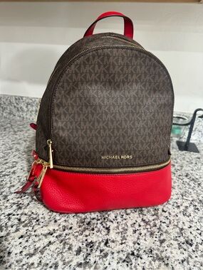 Michael Kors Brown & Red Signature Mini Backpack